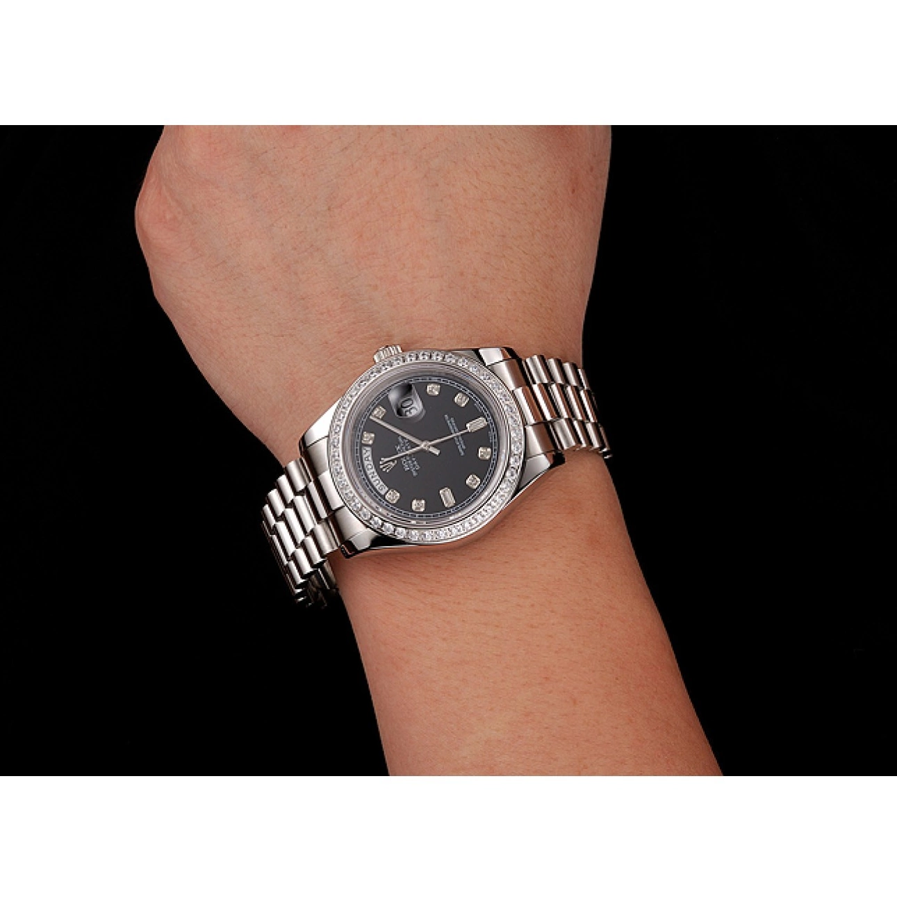 Good Copy Rolex Watches Bracelet Numerals Steel Rolex Day-Date Case Swiss Diamond Dial Stainless Black Diamond 1453966 0623